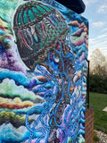 Jellyfish Tapestry – Fairy, Gnome, Mushroom, Rainbow Art, Original Artwork by Melanie Bodnar, 6ft x 4ft Tapestry, Festival Decor
