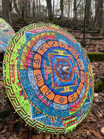 odiac Bamboo Parasol – UV Blacklight Reactive Festival Umbrella by Melanie Bodnar