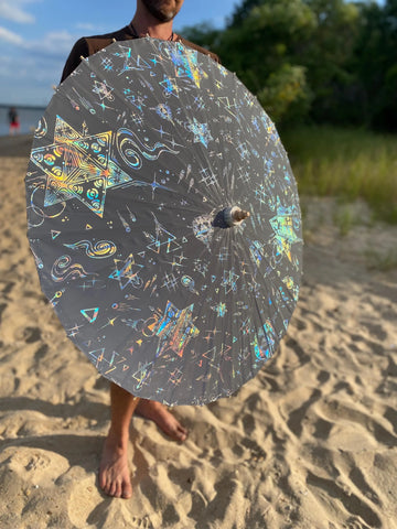 Star Field High Visibility Bamboo Parasol, Great For Raves, Music Festivals, And All Outdoor Events / Enlighten Clothing Co