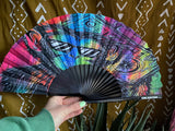 BoomBox Monkey Hand Fan – Festival Fashion, Original Art, Small Hand Fans, Unique Monkey Boombox Design, Silent, Lightweight EDM Accessory