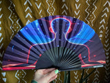 Vibrant Hand Fan "Meditate" – Festival Fashion, Yoga, Meditation, Silent, Lightweight, Portable – Unique Art Designs