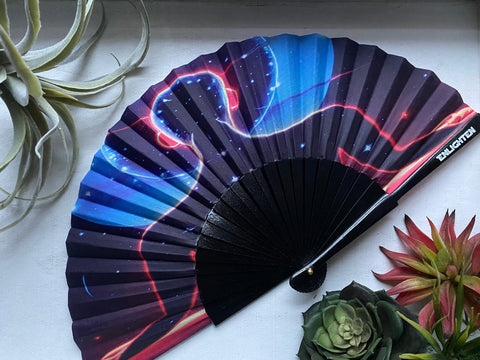 Vibrant Hand Fan "Meditate" – Festival Fashion, Yoga, Meditation, Silent, Lightweight, Portable – Unique Art Designs