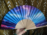 Lightning On The Beach Hand Fan – Lightning Bolt Design, Silent, Lightweight, Perfect for Festivals, Summer Fashion, Unique Beach Accessory