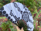 Black and White Metatron's Cube Hand Fan | Festival Accessories | Sacred Geometry | Enlighten Clothing Co.