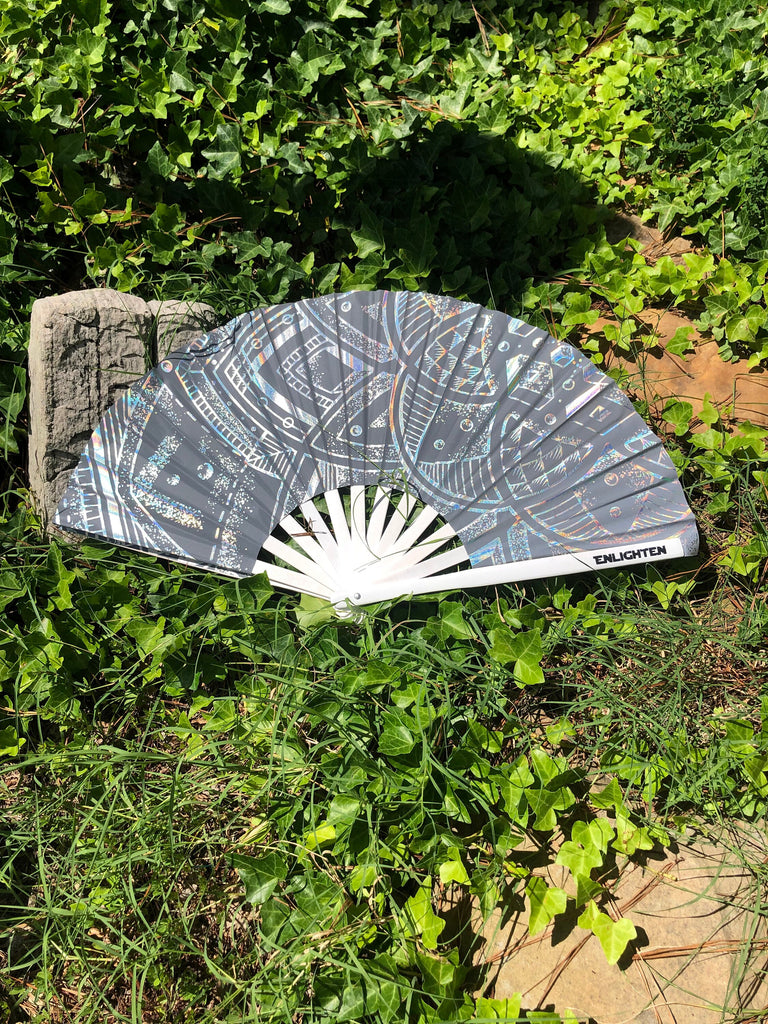 White and Silver High Visibility Reflective Sacred Geometry Rave Fan ...