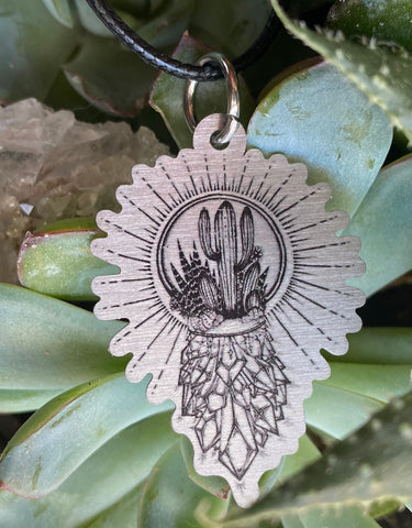 Crystal Cactus Stainless Steel Pendant / Original Art By Melanie Bodnar / Art From The Meadow