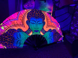 Awaken Buddha Inspired Black Light Reactive Hand Fan – Festival & Rave Accessory by Enlighten Clothing Co.