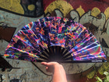 Rainbow Cats Fan - Large Hand Fan | Space Cat Art | Festival Accessory