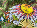 Sun And Luna Moth  Fan / Festival Fan / Giant Fan / Sun Art / Luna Moth Art /  Enlighten Clothing Co / Black Light Reactive Rave Fan