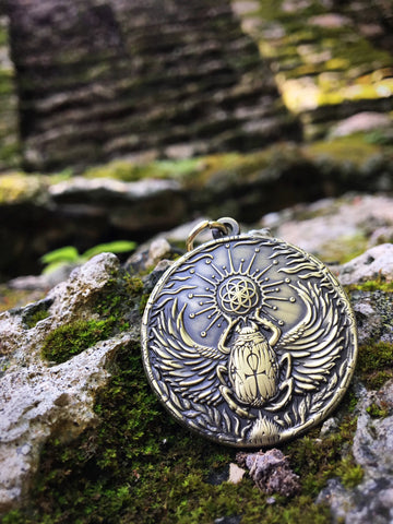 Scarab Seed Of Life Pendant, Hand Drawn Design By Enlighten Artist Melanie Bodnar. Original Sacred Geometry Pendant By Enlighten.