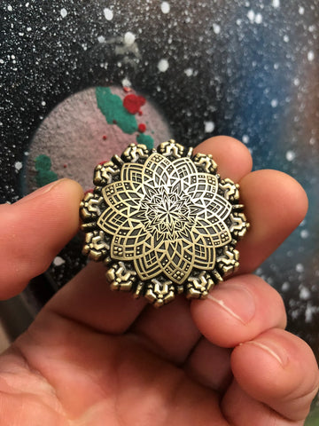 Intergalactic Transporter Pin – Seed of Life Sacred Geometry, Nickel Pin with Antique Gold Finish, Unique Sacred Geometry Pin