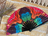 Awaken Buddha Inspired Black Light Reactive Hand Fan – Festival & Rave Accessory by Enlighten Clothing Co.