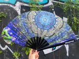 Cubular Sacred Geometry Giant Hand Fan – UV Reactive, Festival Accessory, Hand-Painted Design by Glenn Thompson, Lightweight & Durable