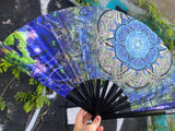 Cubular Sacred Geometry Giant Hand Fan – UV Reactive, Festival Accessory, Hand-Painted Design by Glenn Thompson, Lightweight & Durable