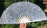 White and Silver High Visibility Reflective Sacred Geometry Rave Fan – Art by Glen L. Thomson