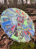 Classic Rider Waite Tarot Card Deck Bamboo Parasol – UV Blacklight Reactive, The High Priestess, The Magician & More Festival Sun Protection