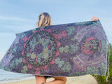 Crystal Cactus Pashmina – Double Ply Reversible Festival Fashion, Hand-Drawn Design by Melanie & Justin, Vibrant Cactus Art, 28” x 71”