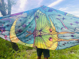 Luna Moth Hammock – Original Art by Enlighten Clothing Co, Double Ply, Festival Gear, Hand-Drawn Design, Easy Setup, Sublimated Print