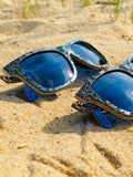 Blue Engraved Wooden Sunglasses - Crystal Ratio – Limited Edition by Enlighten Clothing Co.