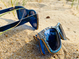 Blue Engraved Wooden Sunglasses - Crystal Ratio – Limited Edition by Enlighten Clothing Co.