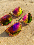 Rainbow Wooden Engraved Sunglasses - Botanical Omniscience – Limited Edition by Enlighten Clothing Co.