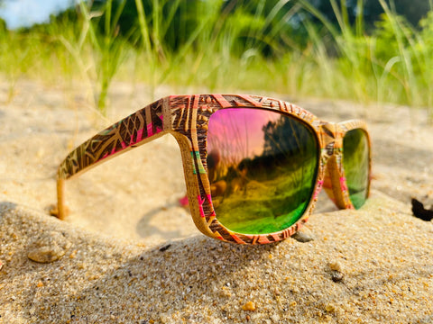 Rainbow Wooden Engraved Sunglasses - Botanical Omniscience – Limited Edition by Enlighten Clothing Co.