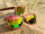 Rainbow Wooden Engraved Sunglasses - Botanical Omniscience – Limited Edition by Enlighten Clothing Co.