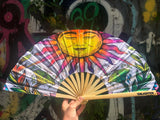 Sun And Luna Moth  Fan / Festival Fan / Giant Fan / Sun Art / Luna Moth Art /  Enlighten Clothing Co / Black Light Reactive Rave Fan