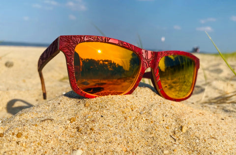 Red Engraved Wooden Sunglasses - Ascension – Limited Edition by Enlighten Clothing Co.