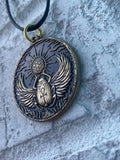 Scarab Seed Of Life Pendant, Hand Drawn Design By Enlighten Artist Melanie Bodnar. Original Sacred Geometry Pendant By Enlighten.