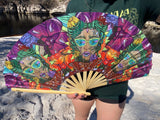 Caught A Vibe Bamboo Folding Hand Fan –  Design / Painting by Melanie Bodnar, UV Reactive Black Light Festival Accessory