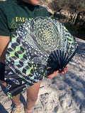 Cicada Mandala Bamboo Folding Fan – UV Reactive Festival Accessory