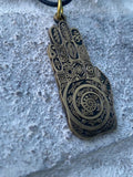 Palm Reader Pendant, Bares The Yin Yang, Om, Trinity, Sun, Moon, And Stars All Centered Around A Swirling Galaxy Palm