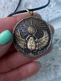 Scarab Seed Of Life Pendant, Hand Drawn Design By Enlighten Artist Melanie Bodnar. Original Sacred Geometry Pendant By Enlighten.