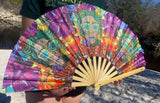 Caught A Vibe Bamboo Folding Hand Fan –  Design / Painting by Melanie Bodnar, UV Reactive Black Light Festival Accessory