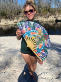 Mushroom Goddess 2  Bamboo Folding Hand Fan –  Design / Painting by Melanie Bodnar, Festival Accessory
