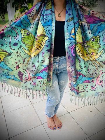 Pashmina / Rainbow Luna Pashmina / Original Art By Melanie Bodnar / Festival Pashmina / Enlighten Clothing Co