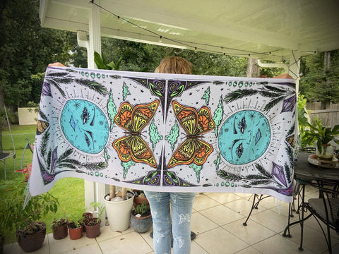 Pashmina / Moon and Monarch Pashmina / Original Art By Melanie Bodnar / Festival Pashmina